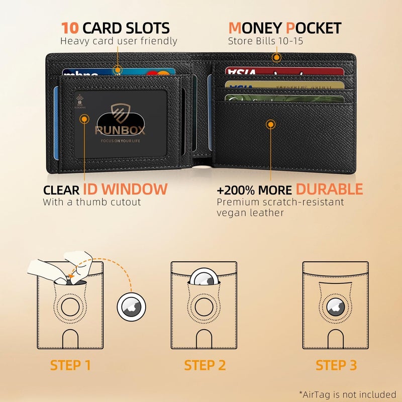 RUNBOX محفظة آير تاج للرجال رفيعة مع حجب RFID من الجلد مع حجرة للفواتير حافظة بطاقات قابلة للطي هدايا للرجال والآباء - Image 2